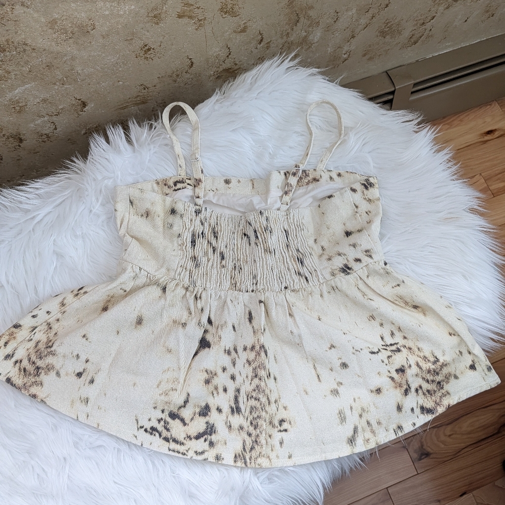 Davi & Dani Spotted Peplum Denim Top in Cream & Brown Super Soft Material New - Picture 7 of 16